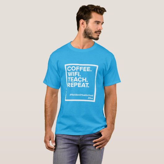 Koffie WiFi. Teach. Herhaal. Unisex Shirt (Blauwgr (Voorkant volledig)