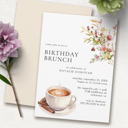 Koffie Wildbloemen | Moderne Floral Birthday Brunc Kaart
