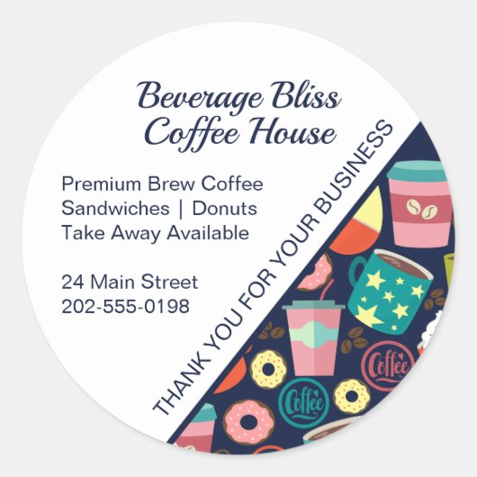 Koffie Winkelcafé Hartelijk dank voor uw bedrijf Ronde Sticker (Voorkant)
