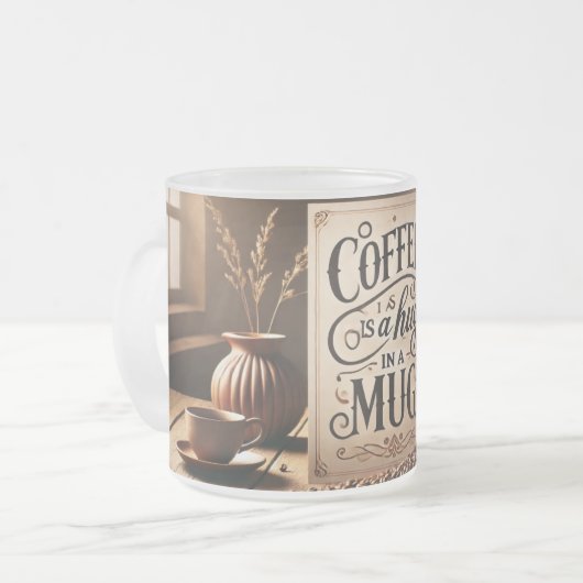 Koffie wordt geknuffeld in een mok (Voorkant links)