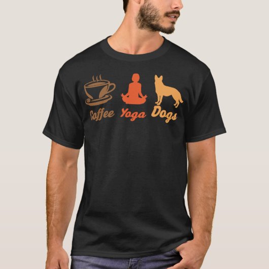 Koffie, Yoga, Honden Ontwerp Kunst T-shirt (Voorkant)