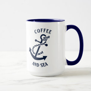 Koffie & Zee Navy Blue Nautical Boat Anchor Mok