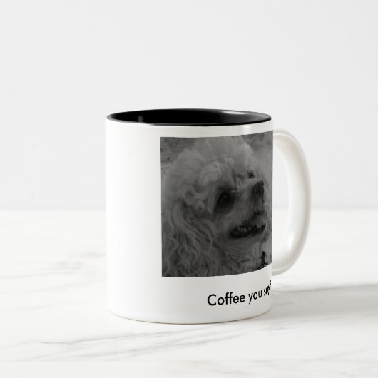 Koffie zeg je? tweekleurige koffiemok (Voorkant rechts)