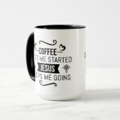 Koffie zet me op de been Jezus houdt me gaan sms Mok (Voorkant links)