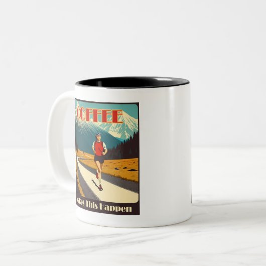 Koffie zorgt ervoor dat dit gebeurt tweekleurige koffiemok (Voorkant links)