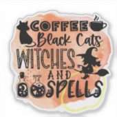 Koffie, zwarte katten, heksen met Halloween Sticke Sticker (Voorkant)