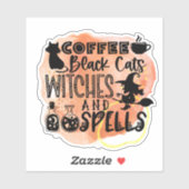 Koffie, zwarte katten, heksen met Halloween Sticke Sticker (Vel)