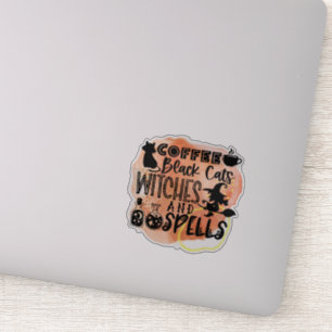 Koffie, zwarte katten, heksen met Halloween Sticke Sticker