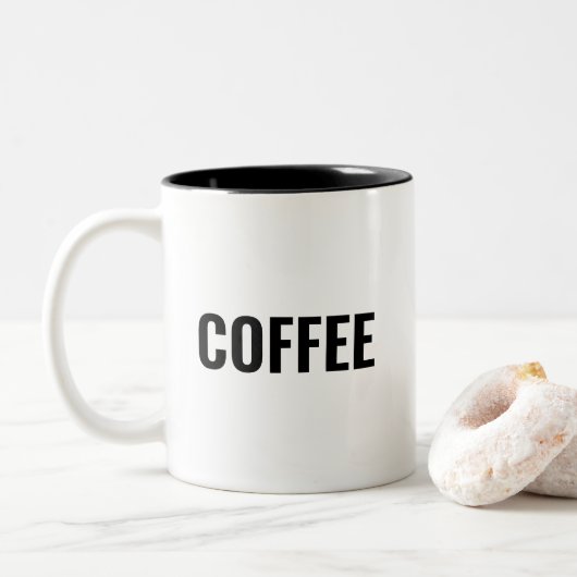 "Koffie" zwarte letters wit Tweekleurige Koffiemok (Met donut)