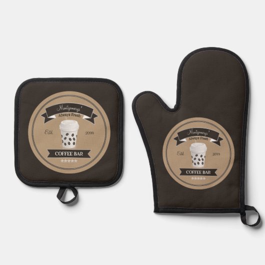 Koffiebalk Ovenwant & Pannenlap Set (Voorkant)