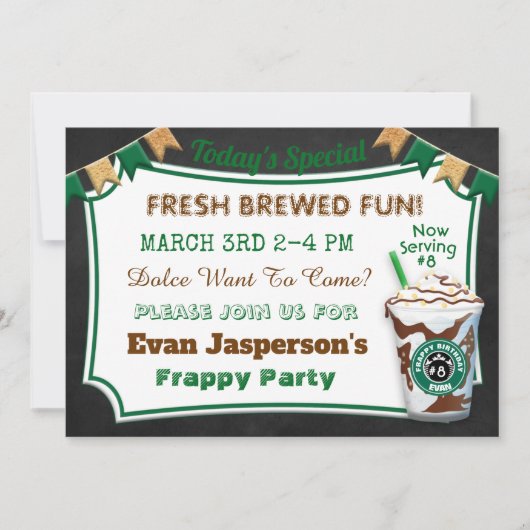 Koffiebar Latte Verjaardagsviering Uitnodigen Kaart (Voorkant)