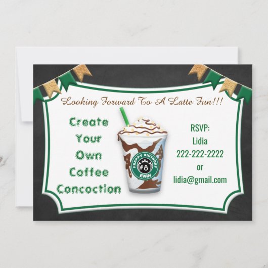 Koffiebar Latte Verjaardagsviering Uitnodigen Kaart (Achterkant)