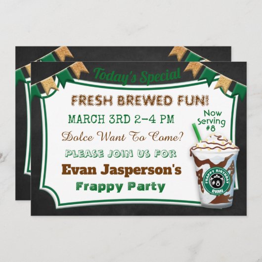 Koffiebar Latte Verjaardagsviering Uitnodigen Kaart (Voorkant / Achterkant)