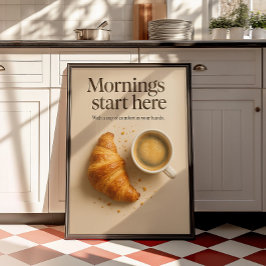 Koffiebar Minimalistische Croissant & Espresso Pos Poster