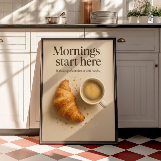 Koffiebar Minimalistische Croissant & Espresso Pos Poster