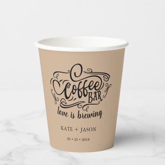 koffiebar - monogram - tactiepompset papieren bekers (Voorkant)