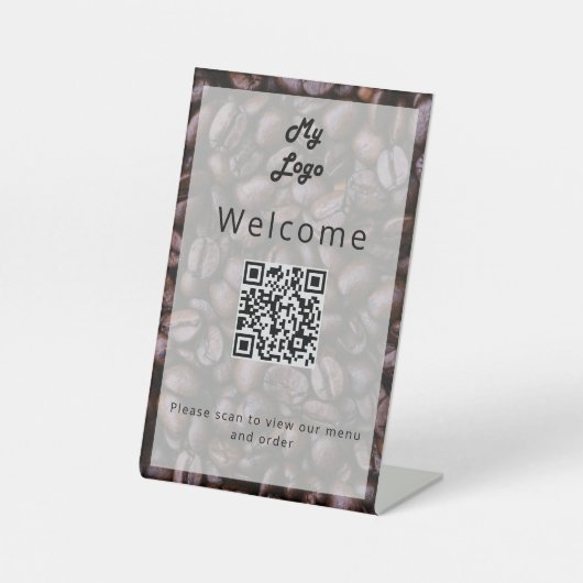 Koffiebar shop food menu QR code Reclamebord Met Voetstuk (Voorkant)