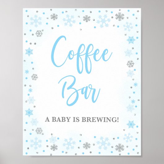 Koffiebar Winter Blauw & Zilver Baby shower Teken Poster (Voorkant)