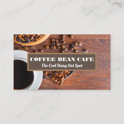 Koffiebeker en bier op houten tafel visitekaartje (Voorkant)