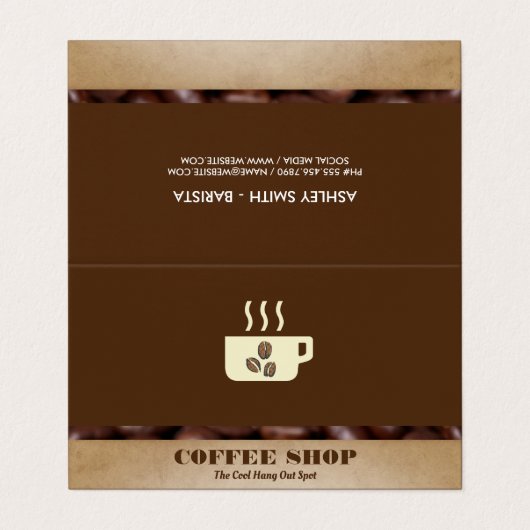 Koffiebeker en bonen | Barista Visitekaartje (Buitenkant ongevouwen)