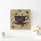 Koffiebeker en bonen vierkante klok (Huis)