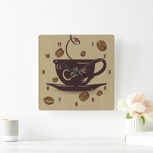Koffiebeker en bonen vierkante klok (Huis)