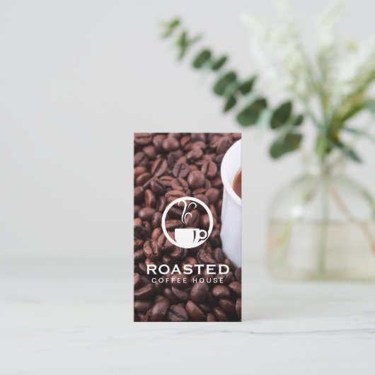 Koffiebeker en bonen visitekaartje (Staand voorkant)