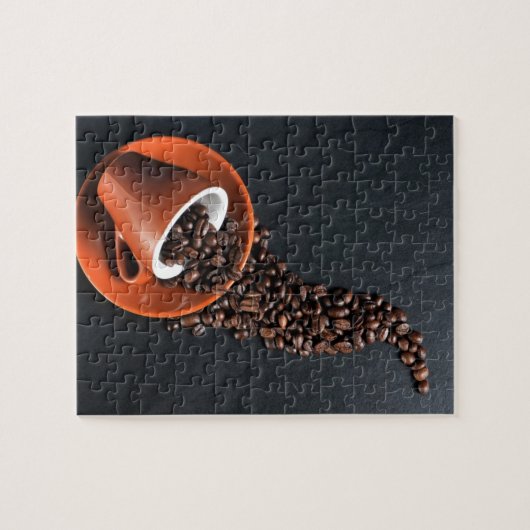 Koffiebeker en gemorste bonen legpuzzel (Horizontaal)
