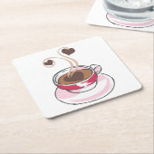 Koffiebeker en hart kartonnen onderzetters (Schuin)