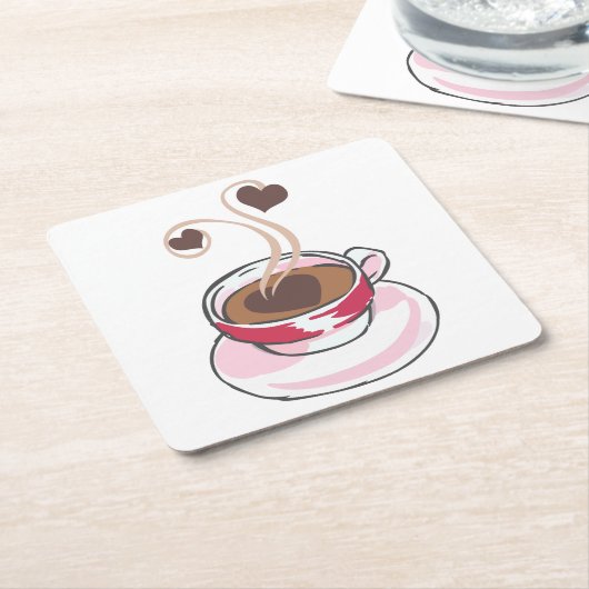 Koffiebeker en hart kartonnen onderzetters (Schuin)