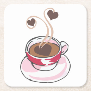 Koffiebeker en hart kartonnen onderzetters