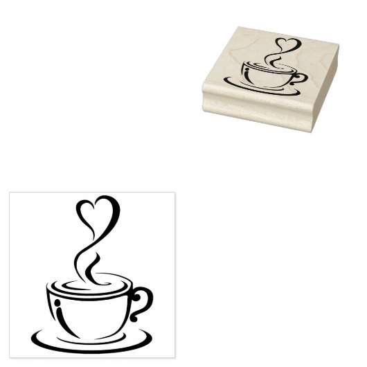 Koffiebeker en hart rubberstempel (Gestempeld)