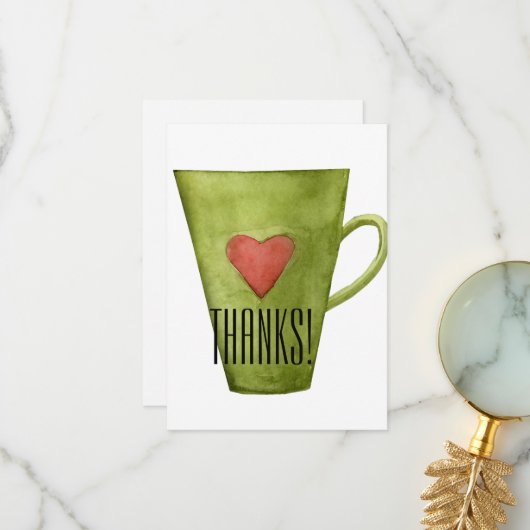 Koffiebeker en hartflatje bedankt kaart (Voorkant / Achterkant in situ)