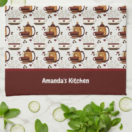 Koffiebeker en keukenhanddoek met patroonpatronen (Gevouwen)