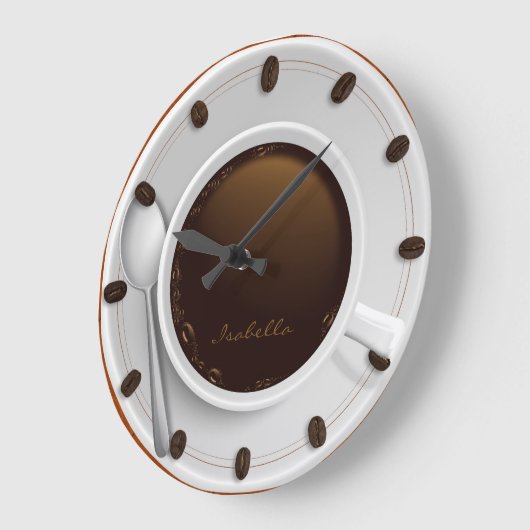 Koffiebeker en koffiebonen monogrammuurklok grote klok (Hoek)
