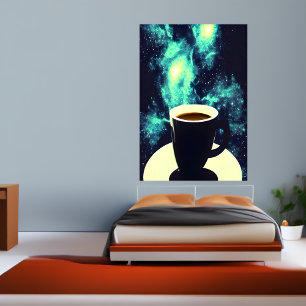 Koffiebeker en ruimte AI Art Poster