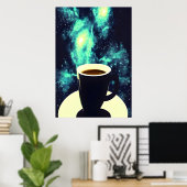 Koffiebeker en ruimte | AI Art Poster (Thuiskantoor)