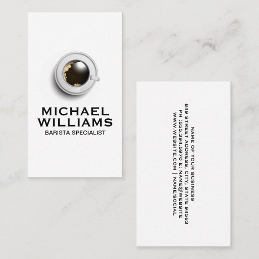 Koffiebeker en saucer Uitzicht bovenaan Visitekaartje (Voorkant / Achterkant)