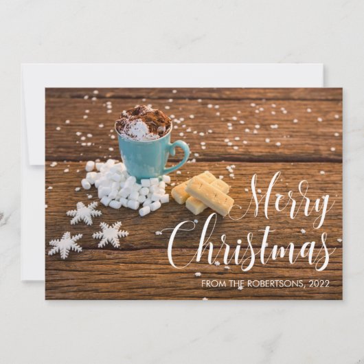 Koffiebeker en Snowflakes kerstfotokaart Feestdagenkaart (Voorkant)