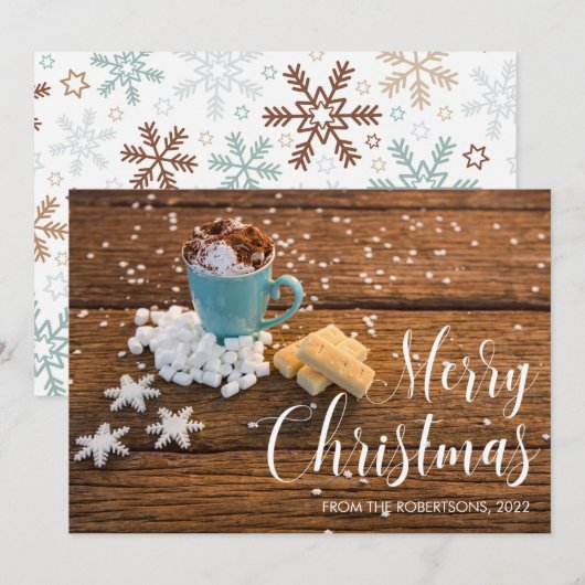 Koffiebeker en Snowflakes kerstfotokaart Feestdagenkaart (Voorkant / Achterkant)