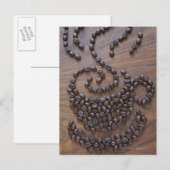 Koffiebeker, geïllustreerd met koffiebonen briefkaart (Voorkant / Achterkant)