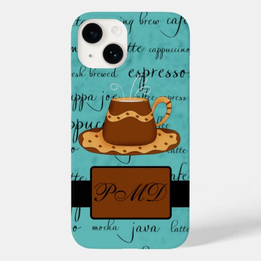 Koffiebeker het Manuscript monogram Naam Turquoise Case-Mate iPhone Case (Achterkant)