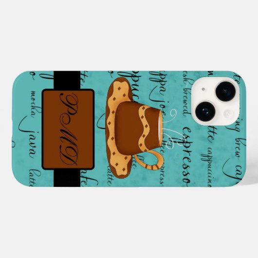 Koffiebeker het Manuscript monogram Naam Turquoise Case-Mate iPhone Case (Achterkant (horizontaal))