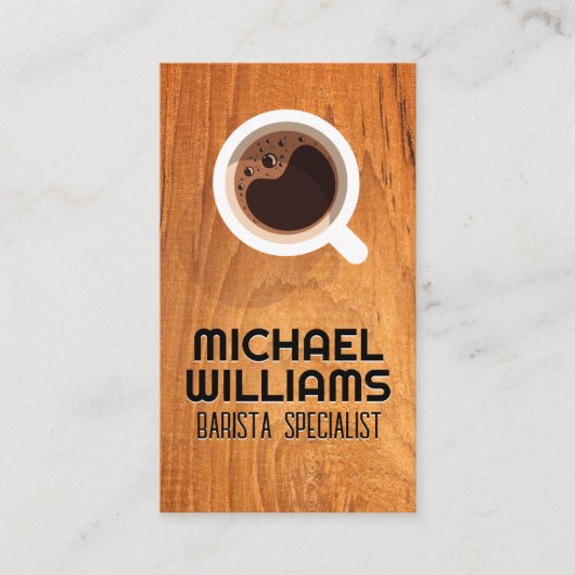 Koffiebeker | Houttabel Visitekaartje (Voorkant)