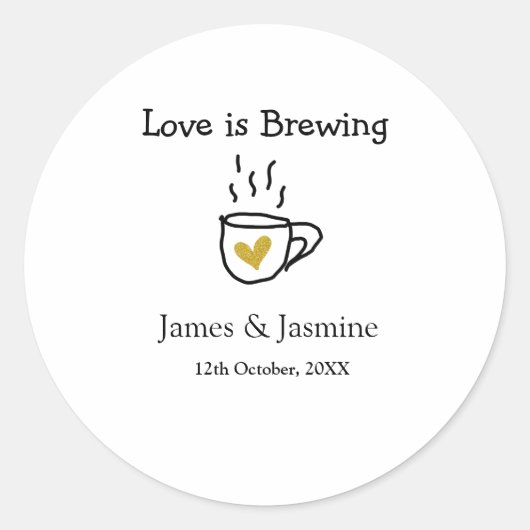 Koffiebeker 'Liefde is aan het brouwen' gouden har Ronde Sticker (Voorkant)