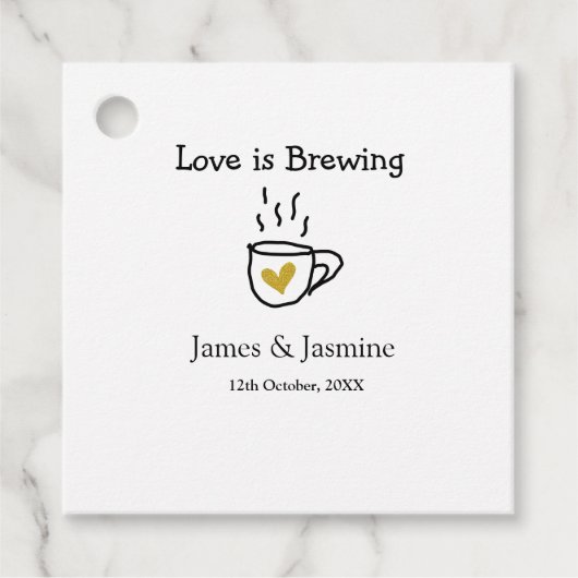 Koffiebeker 'Liefde is aan het bruisen' gouden har Bedankjes Labels (Voorkant)