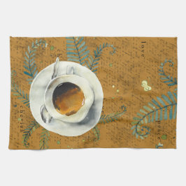 Koffiebeker, liefde, vrede, kersen, kannen theedoek