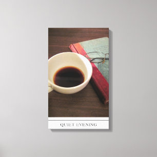 Koffiebeker met boek op canvas afdruk