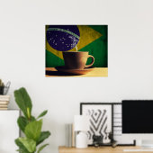 Koffiebeker met Braziliaanse vlag Poster (Thuiskantoor)