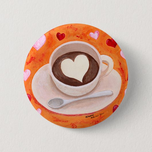 Koffiebeker met hart ronde button 5,7 cm (Voorkant)